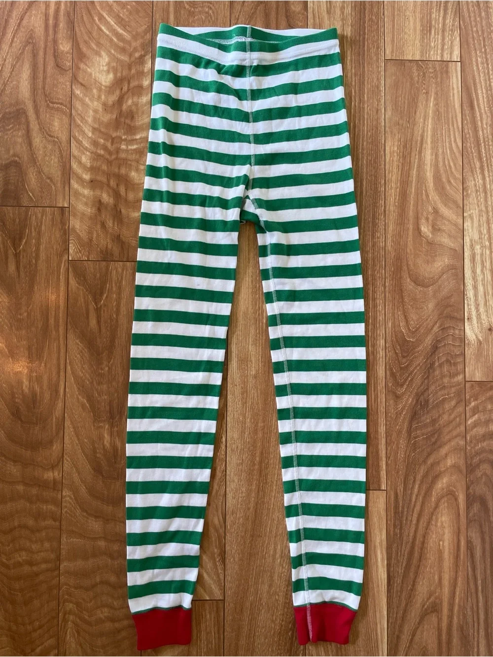 Hanna Andersson Green & White Striped Cotton Pajama Set with Red Trim Size 12